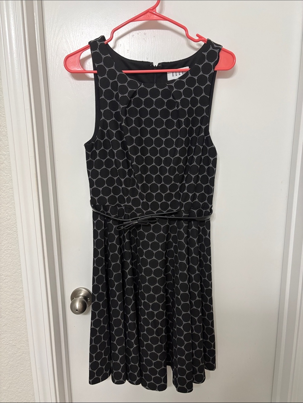 Elle Black Dress with Gray Circle Print - Sleeveless Fit & Flare